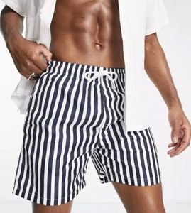 Costume da bagno uomo Aeropostale 2XL nero/bianco righe foderato tasche nuovo - Foto 1 di 5