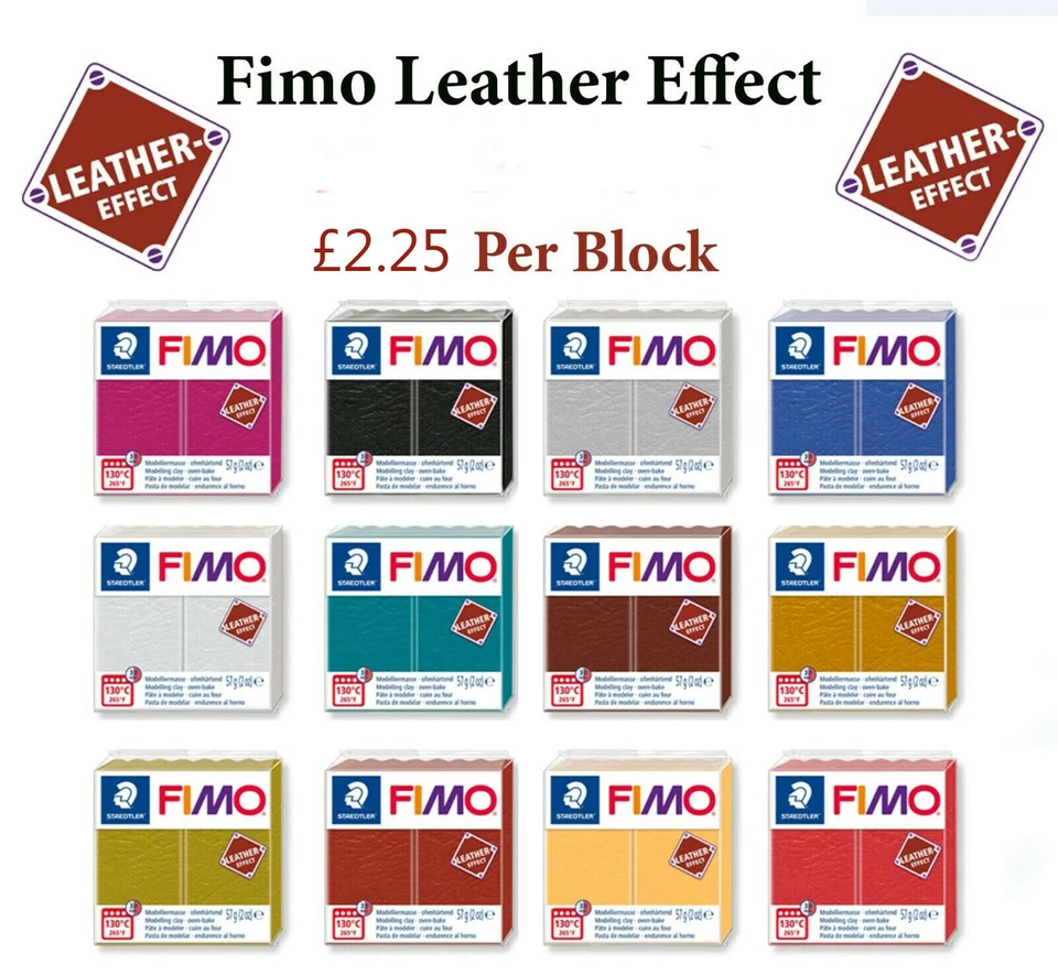 FIMO Leather Effect 57g Block Polymer Clay 12 Colours Modelling Jewellery Craft  - Image 1 of 1
