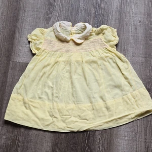 Vintage Baby Dress Girls Nanette Yellow Delicate Swiss Dots Buttons Sweet Collar - Picture 1 of 14