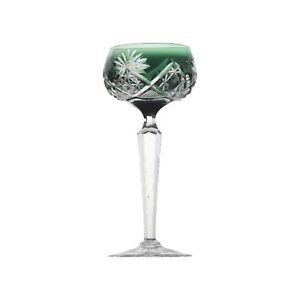 VAL St LAMBERT Crystal - 3269/17 Cut - Hock Wine Glass Dark Green - Signed