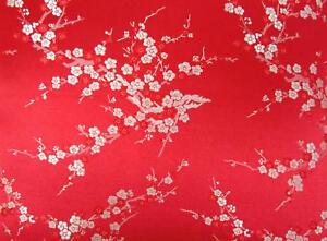 Faux Silk Brocade (Peach Flower) Jacquard Damask Kimono Fabric Material BL10