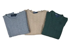 3 Vintage Polo Ralph Lauren Mens Crew Neck Cable Knit Cashmere Sweaters Medium - Picture 1 of 11