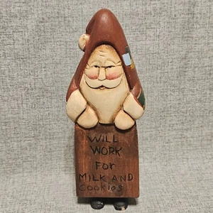 Ron Ransom Signed Primitive Folk Art Santa 8.5"Tall Will Work For Milk & Cookies - Picture 1 of 6