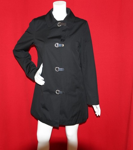 MICHAEL KORS Trench Cappotto Donna Nero Tinta Unita Cromato Clip Taglia M 6