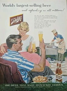 Anuncio impreso cerveza Schlitz 1956 vintage. post WWll Era. Barbacoa - Imagen 1 de 1