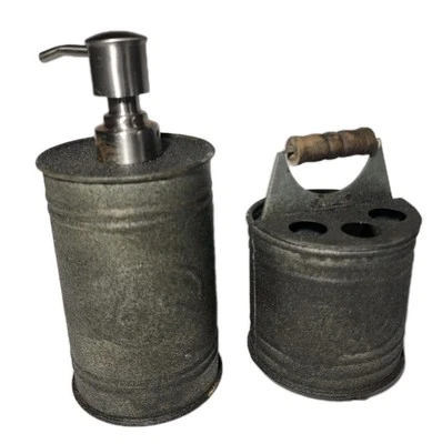 Juego de baño dispensador de jabón líquido rústico Autumn Alley de 2 piezas con soporte para cepillo de dientes BRS002 Foto 1 de 4