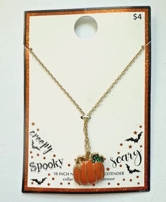 Fall Halloween Holiday Enamel Pumpkin Necklace 18" Costume Jewelry — 第 1/3 张图片