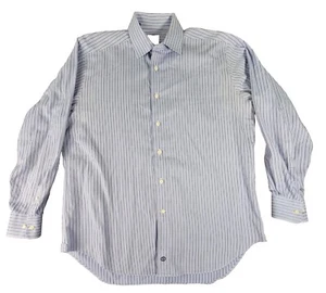 David Donahue Shirt Mens 16.5 34/35 Blue Striped Button Up Long Sleeve Dress - Picture 1 of 12
