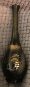 Japanese Bronze / Mixed Metal Bud Vase With Etched Scenery - Picture 1 of 3
