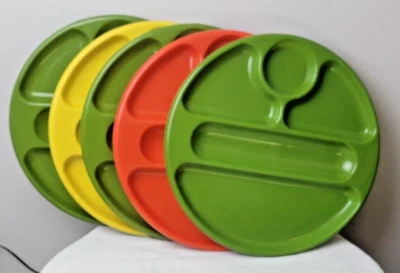 Vintage Lot of 5 Yellow, Green & Orange Lunch Serving Trays 12” - Image 1 of 4