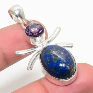 Lapis Lazuli Gemstone 925 Sterling Silver Jewelry Pendant Size 1.75" - Picture 1 of 1