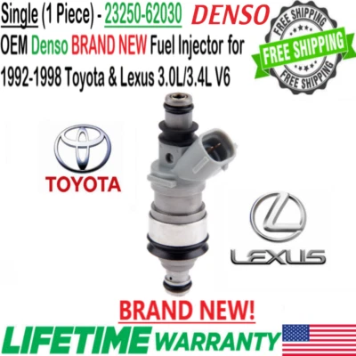 New Single Unit Genuine DENSO Fuel Injector For 1992, 1993 Toyota Camry 3.4L V6 - Image 1 of 4