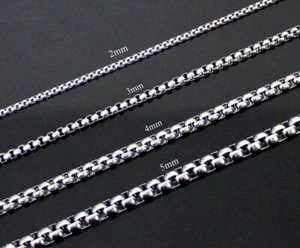 Stainless Steel Round Box 316L Chain Men Women 2mm-5mm Quality Necklace 16"-26" - Picture 1 of 3
