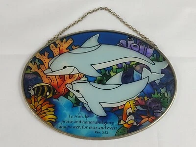 De colección Joan Baker Designs Delfines Pintados a Mano Rev. Arte bíblico en vitrales 5:13  Foto 1 de 4