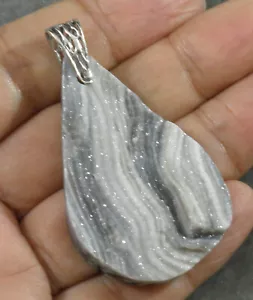 Druzy Quarz Achat Träne Anhänger 0,925 Sterlingsilber grau weiß 50 mm - Bild 1 von 4