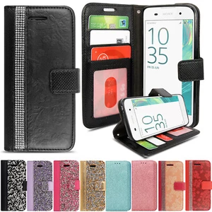 Case For Sony Xperia L2 XA XA1 XA2 XZ2 Glitter Leather Flip Wallet Phone Cover - Picture 1 of 17