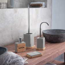 Set accessori bagno da appoggio in resina e bambù effetto pietra Gedy Nora
