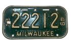 VTG Bicycle Tag Plate License MILWAUKEE WISCONSIN 1949 Bike 22212