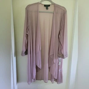 R&M Richards Mauve Pink Sparkle Glitter Waterfall Open Front Kimono Robe NWT 22W - Picture 1 of 7