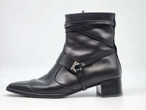 Salvatore Ferragamo Italien Damen schwarz Leder Logo Stiefeletten-9C - Bild 1 von 22