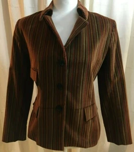 NWOT Jacket Corduroy Multi Stripe Red Rust Fitted Retro Style Haute Couture - Picture 1 of 7