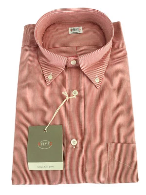 FLY 3 Camicia Fantasia Rigato Bianco/Rosso MADE IN ITALY 100% cotone - Immagine 1 di 4