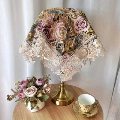 Retro Lace Floral Embroidery Tablecloth Square Table Lamp Dustproof Cover Cloth - Image 1 of 4