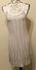 Vestido de cóctel Top Shop beige estilo halter 100 % seda con cuentas talla 10 - Imagen 1 de 9