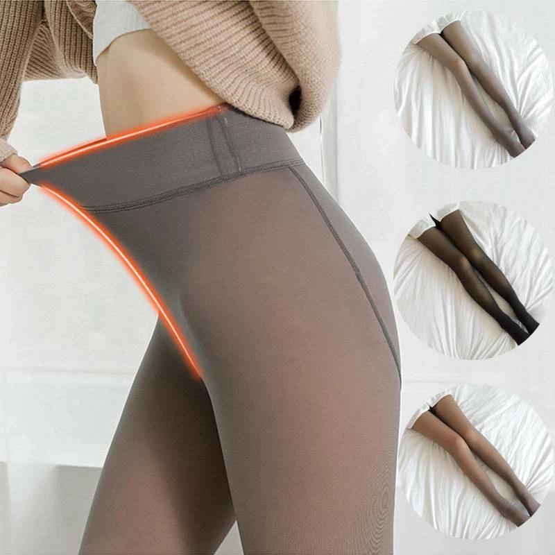 Mujeres Falsas Transparentes Elastizadas Polar Cintura Alta Invierno Cálidas Leggings Foto 1 de 4