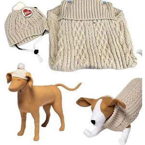 NEW Dog PET SWEATER + HAT OUTFIT SET MED Cream Knit Boots & Barkley 2-Piece NWT - Picture 1 of 10