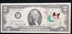 $2 DOLLAR BILL, Atlantic City, NJ. One Nation Indivisible 13c Stamp. Crisp T8120 - Picture 1 of 8
