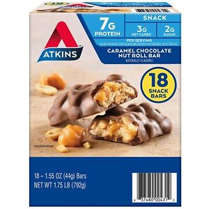 Atkins Caramel Chocolate Nut Roll Snack Bar, 1.55 Ounce (Pack of 18)