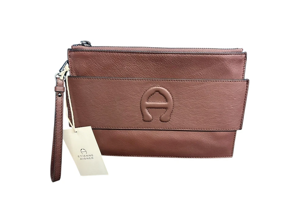 NUEVO CON ETIQUETAS Etienne Aigner Adeline Mango Muñequera Tarjeta Billetera Bolso sin asas Cuero Caramelo Foto 1 de 4