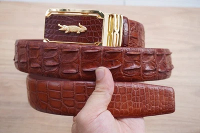 Red Brown Genuine Crocodile Hornback Leather Skin Men's Belt W 1.5" #R30 - Image 1 of 4