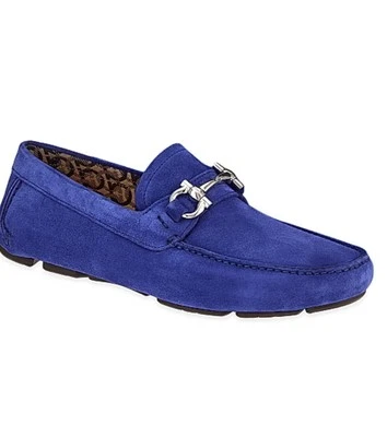 Ferragamo Parigi Eco  7.5 D Loafers Blue Suede Men's Drivers - Image 1 of 4