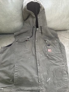 Carhartt Men's Sherpa Lined Hooded Canvas Vest Workwear Utility Olive Green 2XL - Foto 1 di 14