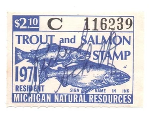 Vintage - 1971 MICHIGAN Trout and Salmon Stamp Fishing License - $2.10 Used - Picture 1 of 1