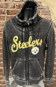 **NWT Pittsburgh Steelers Mens Small Stone Wash Full Zip Sweatshirt w/Big Neck - Picture 1 of 8