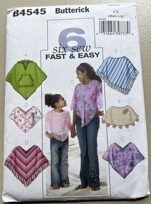 Butterick Sewing Pattern B4545 Girls Ponchos 6 Styles 7-12 Outerwear Uncut - Image 1 of 2