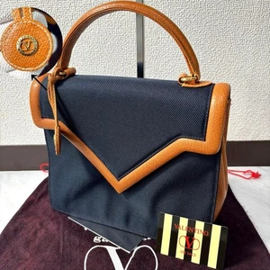 Valentino Garavani Hand Bag Tote Purse Charm Leather Canvas Navy Auth from JAPAN - Picture 1 of 24