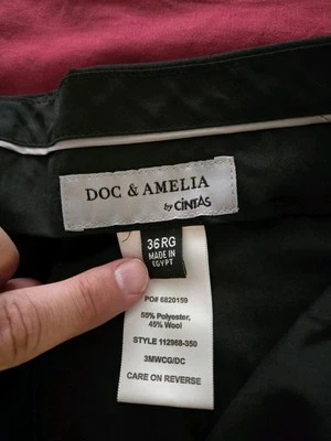 Men's Black Server Pants Doc & Amelia Cintas Poly Wool Blend Hospitality New 36R - Image 1 of 4