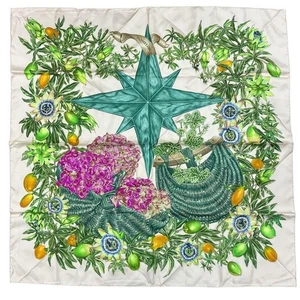 Hermes "PASSIFLORES" Carre 90 Silk 100% Scarf Vintage Rare Used No-box - Picture 1 of 4