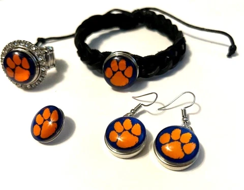 Clemson Tigers NCAA Snap Jewelry snap, stretch Ring, Earrings or Bracelet Cover