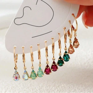 10 PCS Womens Gold Hoop Earrings Multi C CZ Dangle Drop Elegant Fashion Jewelry - Picture 1 of 3