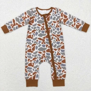 New Boutique Newborn Baby Boys Bottomland Camouflage Long Sleeve Zipper Romper - Picture 1 of 21
