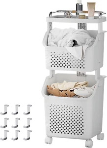 Rolling Laundry Hamper Cart with Wheels, Clothes - Holding Baskets Paired with a - Picture 1 of 12