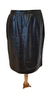 Saint Laurent Rive Gauche original black Leather Skirt Size 44 - Picture 1 of 12