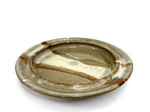 VINTAGE Stoneware Large Round Ashtray Brown Tan Beige Hand Painted Retro MCM - Picture 1 of 4