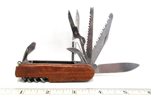 Vintage Boy Scout Multi Tool Wood Folding Utility Pocket Knife Saw Opener File - Picture 1 of 12