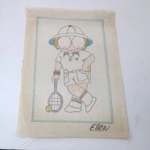 Tennis Player Needlepoint Canvas Ellen 10" x 14" 12 Count - Picture 1 of 6